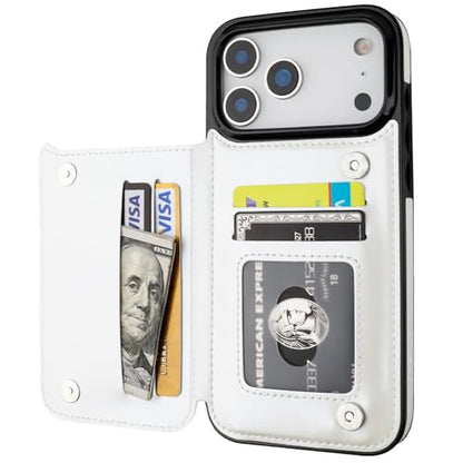 ONETOP for iPhone 17 Pro Max Wallet Case with Credit Card Holder,White | Kickstand,ID/Cash Holder,Case Wallet with Card Slots,Double Magnetic Clasp,Durable PU Leather Shockproof Cover for Women Men - color: White