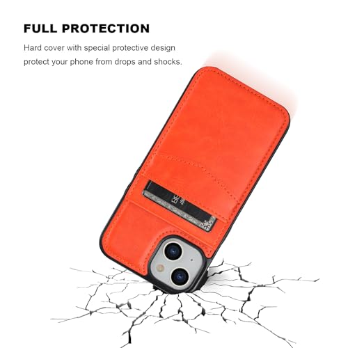 KIHUWEY for iPhone 14 Wallet Case Card Holder Kickstand, Orange - color: Orange
