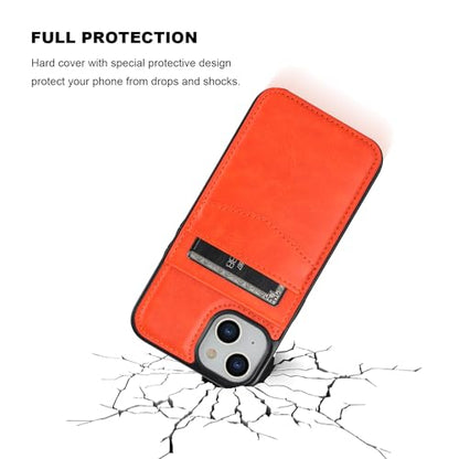 KIHUWEY for iPhone 14 Wallet Case Card Holder Kickstand, Orange - color: Orange