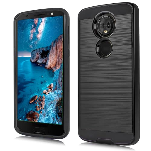 NEM Case Compatible with Moto G7 Power/Motorola G7 Supra/XT1955/Moto E5 Plus/XT1922/E5 Supra - Shockproof Brushed Case (Black) - color: Black