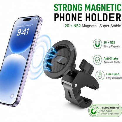 Heavy Duty Magnetic Phone Mount for Gym & Spin Bikes, N52 Clamp for Peloton/Treadmill/Stroller/Golf Cart, 360° Rotatable, Compatible with MagSafe iPhone 12-17 - color: black