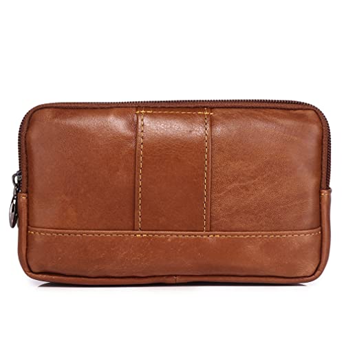 Leather Phone Belt Bag Holster Pouch for Men Loop Flip Coin Purse Case Cell Phone Waist Pack Pouch Case - color: #03brown