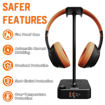 cozoo Headphone Stand with Charger for Desk, Gifts for Gamers Men, Black - color: Black