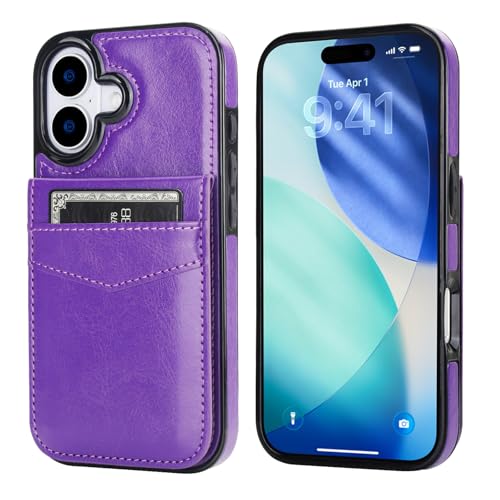 KIHUWEY for iPhone 17 Wallet Case Card Holder Kickstand, Dark Purple | Credit Card Slots, PU Leather, Magnetic Clasp, Flip Heavy Duty Protection Cover for Men and Women - color: Dark Purple