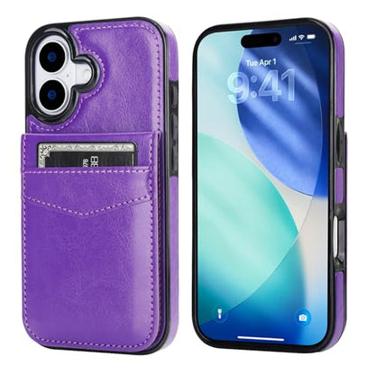 KIHUWEY for iPhone 17 Wallet Case Card Holder Kickstand, Dark Purple | Credit Card Slots, PU Leather, Magnetic Clasp, Flip Heavy Duty Protection Cover for Men and Women - color: Dark Purple
