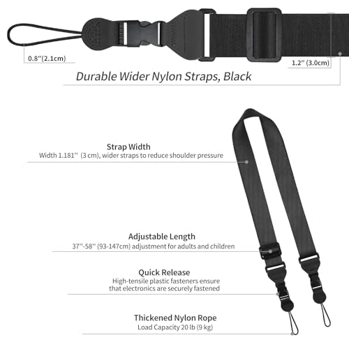 FIEIL 2 Pack Adjustable Shoulder Strap, Replacement Camera Neck Strap, Comfortable Nylon Neck Lanyard for iPad Strap Tablet Camera Laptop Binocular Crossbody Luggage Bag - size: 2 Pack Black