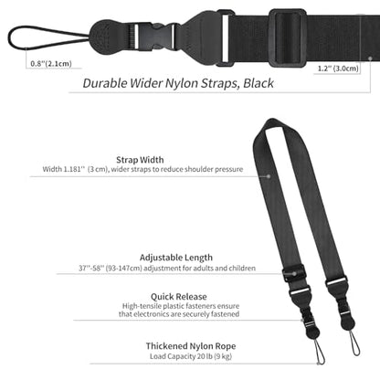 FIEIL 2 Pack Adjustable Shoulder Strap, Replacement Camera Neck Strap, Comfortable Nylon Neck Lanyard for iPad Strap Tablet Camera Laptop Binocular Crossbody Luggage Bag - size: 2 Pack Black