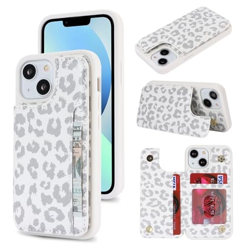 iCoverCase Compatible with iPhone 13 Mini Case with Card Holder, Wallet Phone Case for Women Men RFID Blocking PU Leather Protective Case 5.4 Inch (Gray Leopard) - color: Gray Leopard