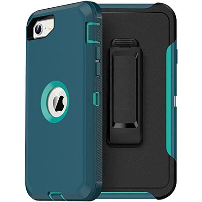 MXX Case Designed for iPhone SE 2022 /SE 2020 Heavy Duty Protective Case with Screen Protector [3 Layers] Rugged Rubber Shockproof Protection Cover & Rotating 360 Degree Belt Clip (Turquoise) - color: Turquoise