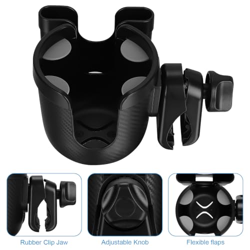 Accmor Stroller Cup Holder with Phone Holder, Bike Cup Holder, Universal Cup Holder for Uppababy Nuna Strollers, 2-in-1 Drinks Holder for Walker, Wheelchair, Scooter - color: All Black Carbon Fiber Texture