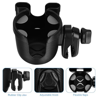 Accmor Stroller Cup Holder with Phone Holder, Bike Cup Holder, Universal Cup Holder for Uppababy Nuna Strollers, 2-in-1 Drinks Holder for Walker, Wheelchair, Scooter - color: All Black Carbon Fiber Texture