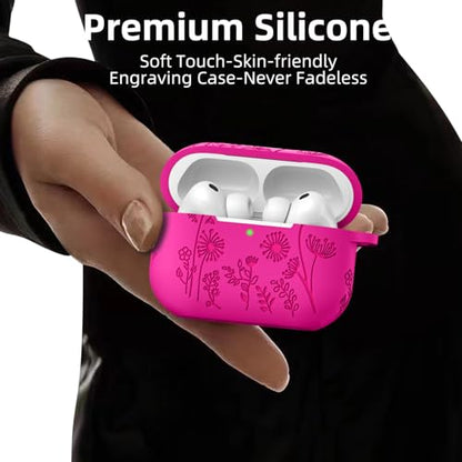 Lerobo for AirPods Pro 3 Case, Flower Engraved Soft Silicone Cover, Rose Pink - color: A-Rose Pink, size: AirPods Pro 3