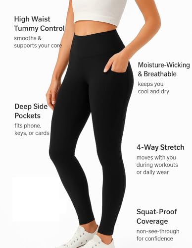 Women's High Waist Active Leggings with Pockets Squat Proof Yoga Workout Pants Tummy Control Stretch Activewear - color: Black, size: Small
