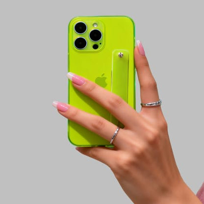 Strap Case for iPhone 12 Pro Max with Stand, Neon Green | Wrist Strap Kickstand, Adjustable Finger Hand Grip Loop, Slim Transparent Anti-Scratch Back, Soft Bumper Phone Cover - color: Neon Green, size: iPhone 12 Pro Max