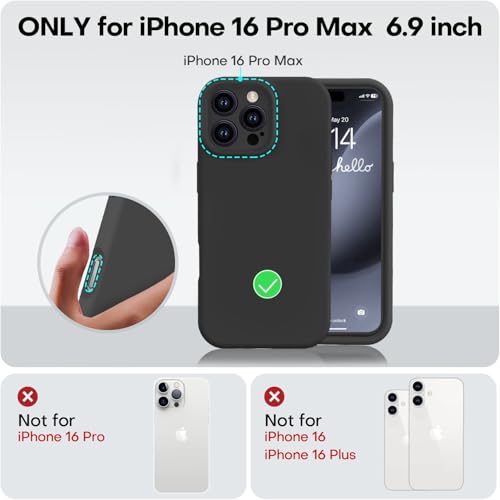 Vooii Compatible with iPhone 16 Pro Max Case, Liquid Silicone Upgrade [Camera Protection] [Soft Anti-Scratch Microfiber Lining] Shockproof Phone Case for iPhone 16 Pro Max 6.9 inch - Black - color: Black, size: iPhone 16 Pro Max