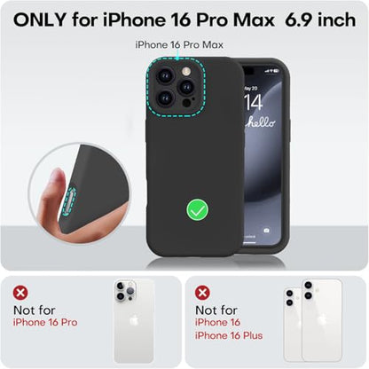 Vooii Compatible with iPhone 16 Pro Max Case, Liquid Silicone Upgrade [Camera Protection] [Soft Anti-Scratch Microfiber Lining] Shockproof Phone Case for iPhone 16 Pro Max 6.9 inch - Black - color: Black, size: iPhone 16 Pro Max