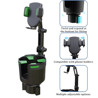 Adjustable Cup Holder Phone Mount 2-in-1 Vehicle Stand Green - color: Green