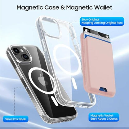 Magnetic for iPhone 13 mini/12 mini Wallet Case with Card Holder﻿ | Compatible with MagSafe, Shockproof Phone Cover with Detachable RFID Blocking Card Slot, Clear & Pink - color: Clear with Pink, size: iPhone 12 Mini/13 Mini