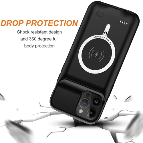 Battery Case for iPhone 15 Pro Max,Upgraded 12000mAh Rechargeable Portable Protective Extended Charger Case Wireless Charging Compatible with iPhone 15 Pro Max (6.7 inch) Charging Case & Carplay-Black - size: iPhone 15 Pro Max