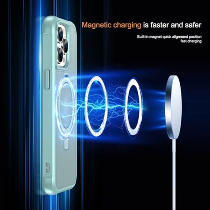 CHAOFEnG Magnetic Compatible with iPhone 15 Pro Case with Stand [Military Grade Drop Tested][Compatible with Magnet] Ring Translucent Slim Hard Back Soft Edge, Teal Green - color: Teal Green, size: iPhone 15 Pro