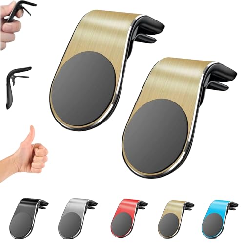 Phone Holder, Magnetic Phone Holder for Car, Mobile Phone Navigation Magnetic Bracket, 360° Adjustable Hands Phone Stand, Secure Clip-On Air Vent Phones Cradle for Driving - color: Gold*2