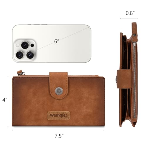 X Wrangler Wallets Women Minimalist Wristlet Wallets, Card Cases & Money Organizers Wallet Bifold with Phone Pocket - color: Brown