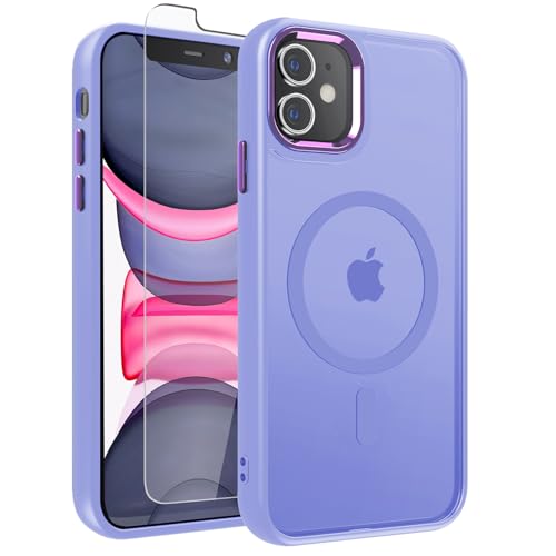 WRJ Case for iPhone 11, Magnetic Translucent Phone Case for Women Men [Compatible with Magsafe] Slim Anti-Fingerprints Shockproof Protective Cover with Screen Protector 6.1 Inch-Light Purple - color: Light Purple, size: For Iphone 11 6.1 Inch