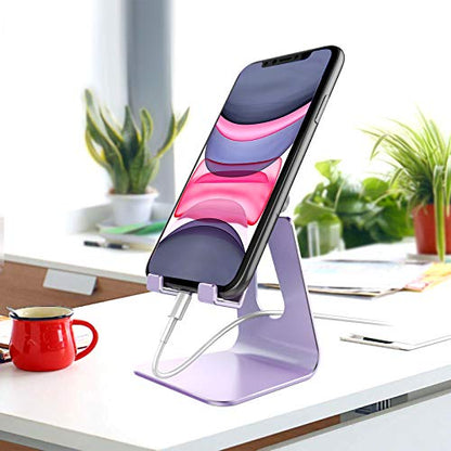 CreaDream Adjustable Cell Phone Stand, Phone Stand, Cradle, Dock, Holder, Aluminum Desktop Stand Compatible with Phone 13 12 11 Pro Max Charging, Accessories Desk, All Mobile Phones, Purple - color: Purple
