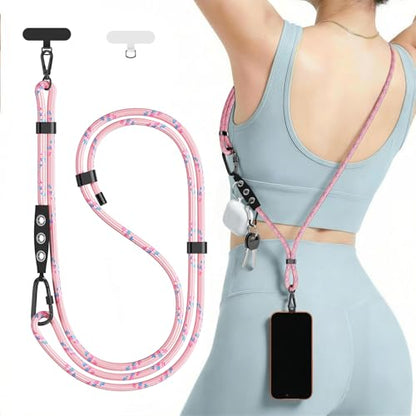 Phone Strap Crossbody Phone Lanyard with 2 Phone Tabs,Adjustable Anti Theft Phone Strap for iPhone Around with Hanging Loops ,Skin-Friendly,Universal Cell Phone Neck lanyard for Outdoor Travel (Pink) - color: Pink