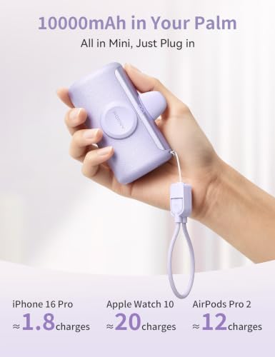 RORRY PalmGo Portable Charger Power Bank 10000mAh 3-in-1 Mini Battery Pack - color: Purple