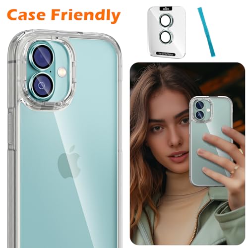 imluckies for iPhone 16 / iPhone 16 Plus Camera Lens Protector, AR+AF Tempered Glass 9H Anti-Scratch Metal Individual Lens Cover, HD Clear Camera Accessories, Case Friendly - Teal - color: Teal