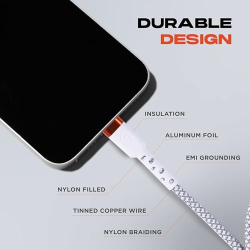Griffin Lightning to USB-A Cable, Ultra-Durable Fast Charging Lightning Cable with 48 Spindle Braiding, Aluminum Heads, and 30,000 Bend Strength