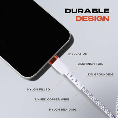 Griffin Lightning to USB-A Cable, Ultra-Durable Fast Charging Lightning Cable with 48 Spindle Braiding, Aluminum Heads, and 30,000 Bend Strength