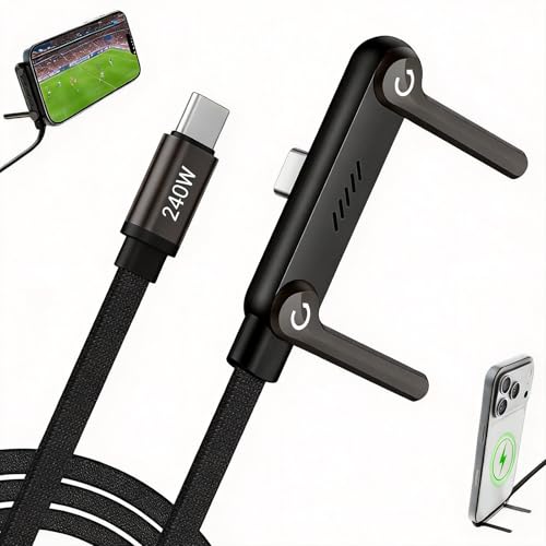 Invisible Holder Charger Cable, 240W PD Fast Charging Cable for Desk, USB-C to USB-C Cable 4.9 FT with 360° Adjustable Metal Stand, Invisible Holder for Gaming, Office & Home