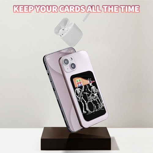 Phone Credit Card Holder Stick on, Cell Phone Pocket Self Adhesive Stretchy Stick on Wallet ID Credit Card Case Pouch Sleeve with Flap for All Smartphones, Guitar Skull - color: Guitar Skull