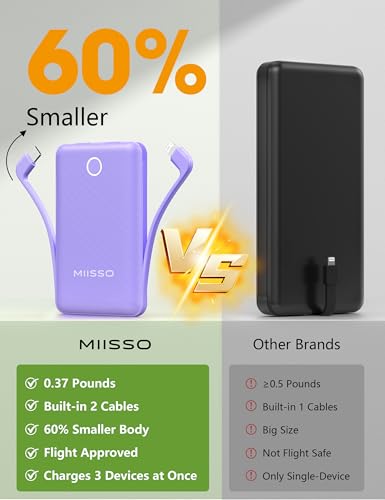 10000mAh Mini Portable Charger with Built in Cable, 2 Pack Purple & White - color: 2 Pack Purple & White