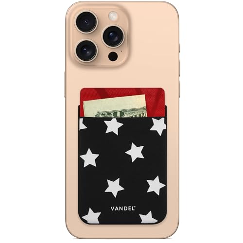 VANDEL Stick-On Fabric Phone Wallet for Women, Cute Credit Card Holder | Stylish Credit Card Holder for Phone Case, Stick On Back of Phone Fabric Sleeve for iPhone Pocket - color: Star Print