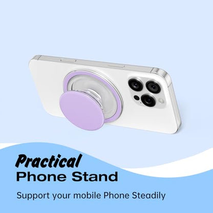 Svanove Magnetic Cell Phone Grip Compatible with Magsafe, Collapsible Phone Stand Holder Round Expanding Kickstand for iPhone Samsung Mobile Phones, Cute Soft Silicone Glossy Jelly, Purple Lavender - color: Purple, style: Magnetic