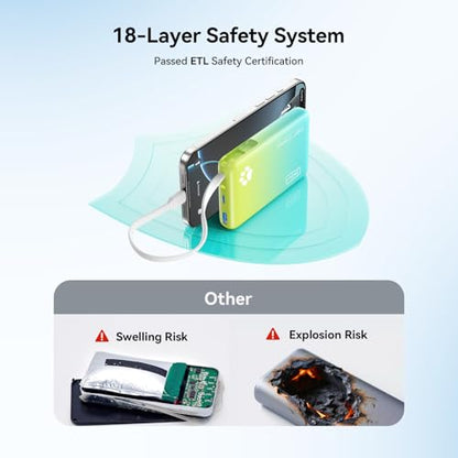 INIU 45W Fast Charging Tablet Portable Charger, Smaller 10000mAh Power Bank - color: Cyan