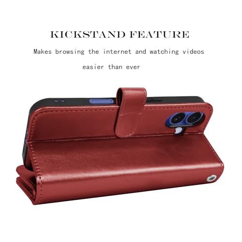 NJJEX Wallet Case Compatible with iPhone 17 6.3" 2025, [9 Card Slots] PU Leather Card Holder Folio Flip [Detachable] Kickstand Magnetic Phone Cover & Lanyard Compatible for iPhone 17 [Wine Red] | PU leather folio flip, detachable magnetic phone cover, int