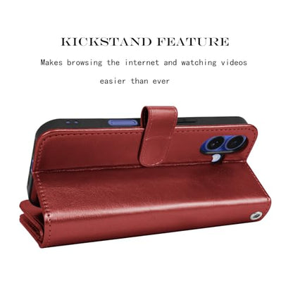NJJEX Wallet Case Compatible with iPhone 17 6.3" 2025, [9 Card Slots] PU Leather Card Holder Folio Flip [Detachable] Kickstand Magnetic Phone Cover & Lanyard Compatible for iPhone 17 [Wine Red] | PU leather folio flip, detachable magnetic phone cover, int