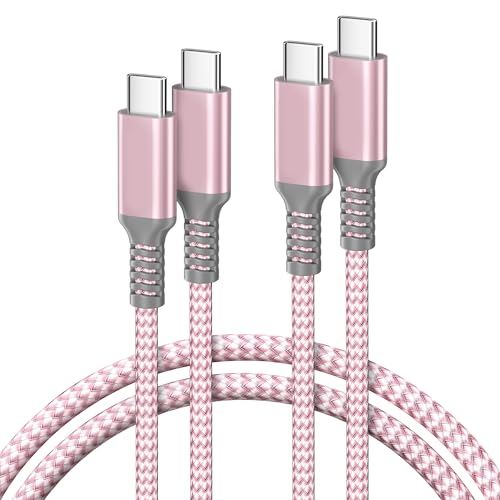 Basesailor USB C to USB C 60W Cable 6.6FT 2Pack Pink Braided Fast Charging - color: Pink, size: 6.6FT/2M
