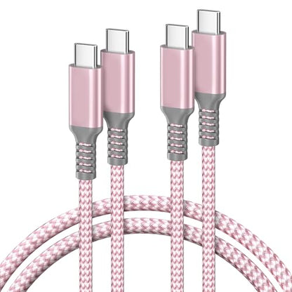 Basesailor USB C to USB C 60W Cable 6.6FT 2Pack Pink Braided Fast Charging - color: Pink, size: 6.6FT/2M