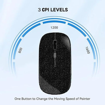 WREANU Wireless Bluetooth Mouse, Rechargeable Laptop Mice, Bright Black - color: Bright Black