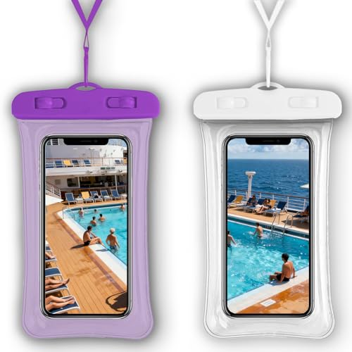 Waterproof Phone Pouch, 2 Pack, IPX8 Cellphone Dry Bag, 8.3" | Compatible with iPhone 17-13 Pro Max, Waterproof Phone Case for Beach Cruise Swimming Boating Travel Essentials, Purple&White - color: Purple + White