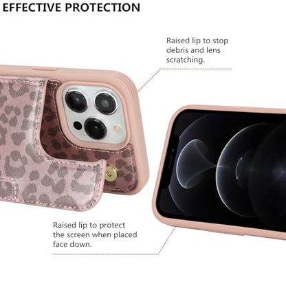 iCoverCase Compatible with iPhone 13 Pro Max Phone Case with Card Holder, Wallet Case for Women Men RFID Blocking PU Leather Protective Case 6.7 Inch (Rose Gold Leopard) - color: Rose Gold Leopard