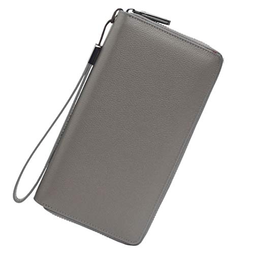 Bveyzi Women RFID Blocking Wallet Leather Zip Around Phone Clutch Large Capacity Ladies Travel Purse Wristlet - color: Grey
