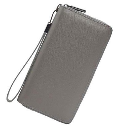 Bveyzi Women RFID Blocking Wallet Leather Zip Around Phone Clutch Large Capacity Ladies Travel Purse Wristlet - color: Grey