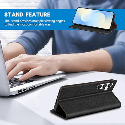 ZZXX for Samsung Galaxy S25 FE Wallet Case with [RFID Blocking] Card Slot Stand Strong Magnetic PU Leather Flip Fold Protective Phone Case for Samsung Galaxy S25 FE Case Wallet(Black-6.7 inch) - color: Black