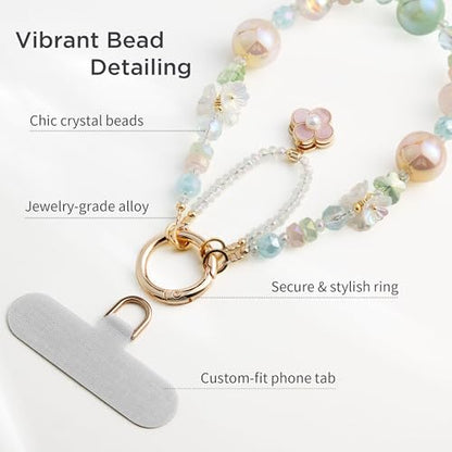 POSADINA Phone Charm for Women, Anti-Theft Phone Wrist Strap Hands-Free & Beaded Chain, Detachable Cell Phone Lanyard with Tether Tab - color: Forest Whisper